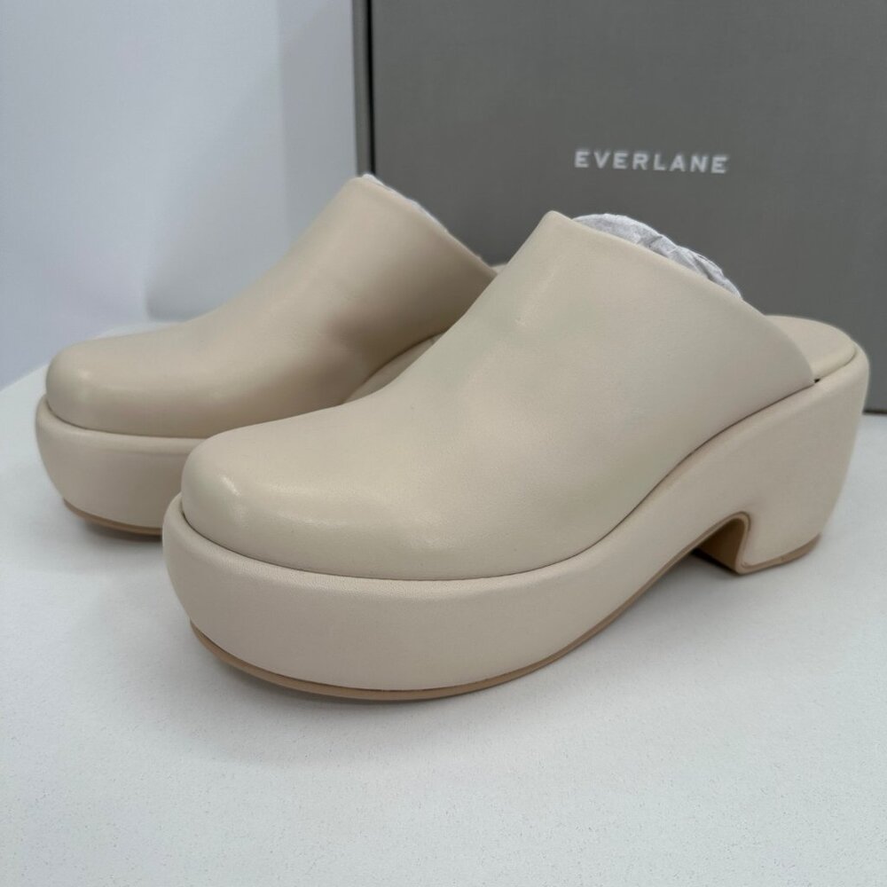 Everlane The Puffa Clog in Parchment Leather sz 9.5 Women's Platform Sip-on Mule